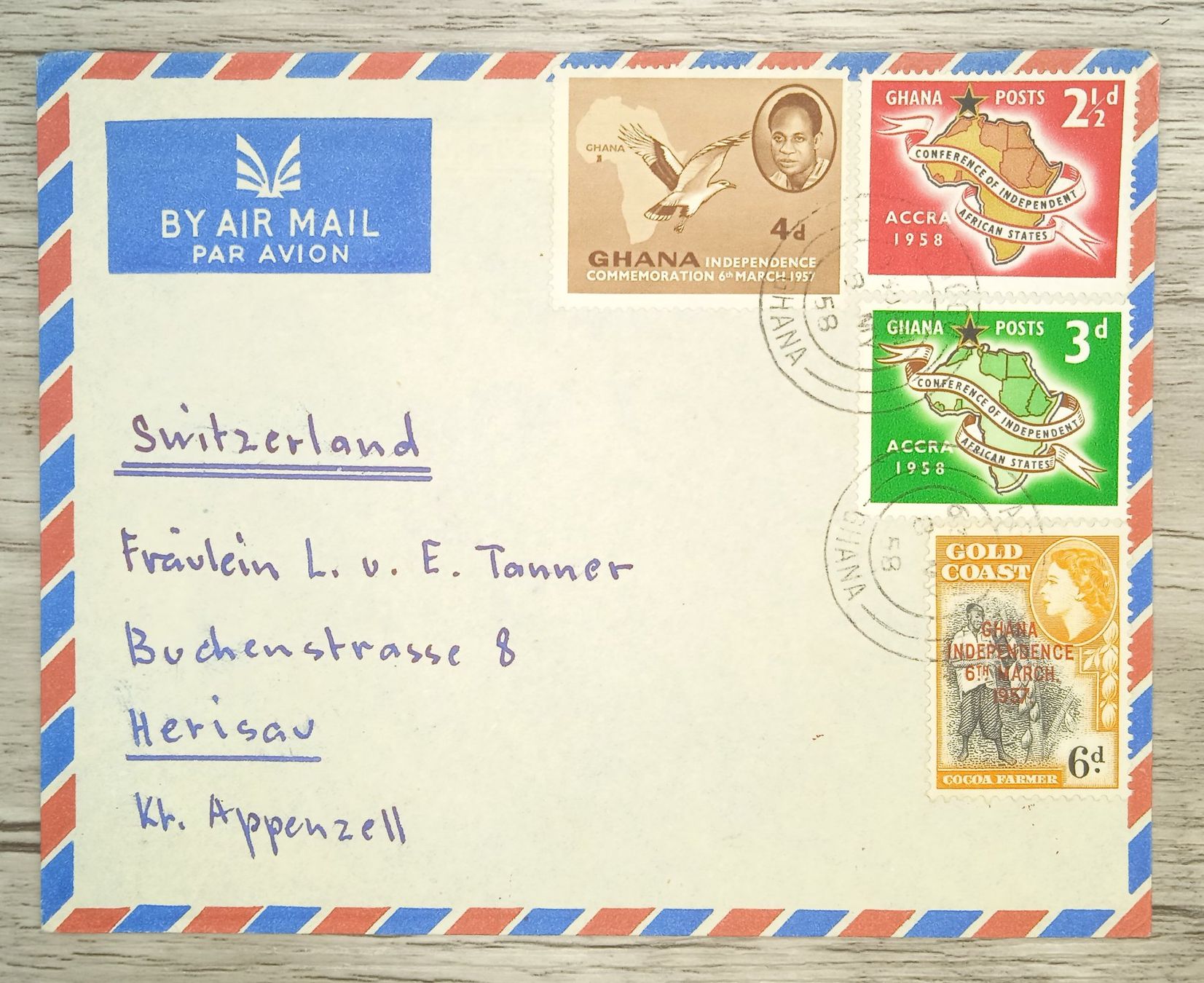 Tutti i francobolli: TR69 Enveloppe + Timbre Ghana 1958 – Usato da Cousset venduto da Patrick_Collections