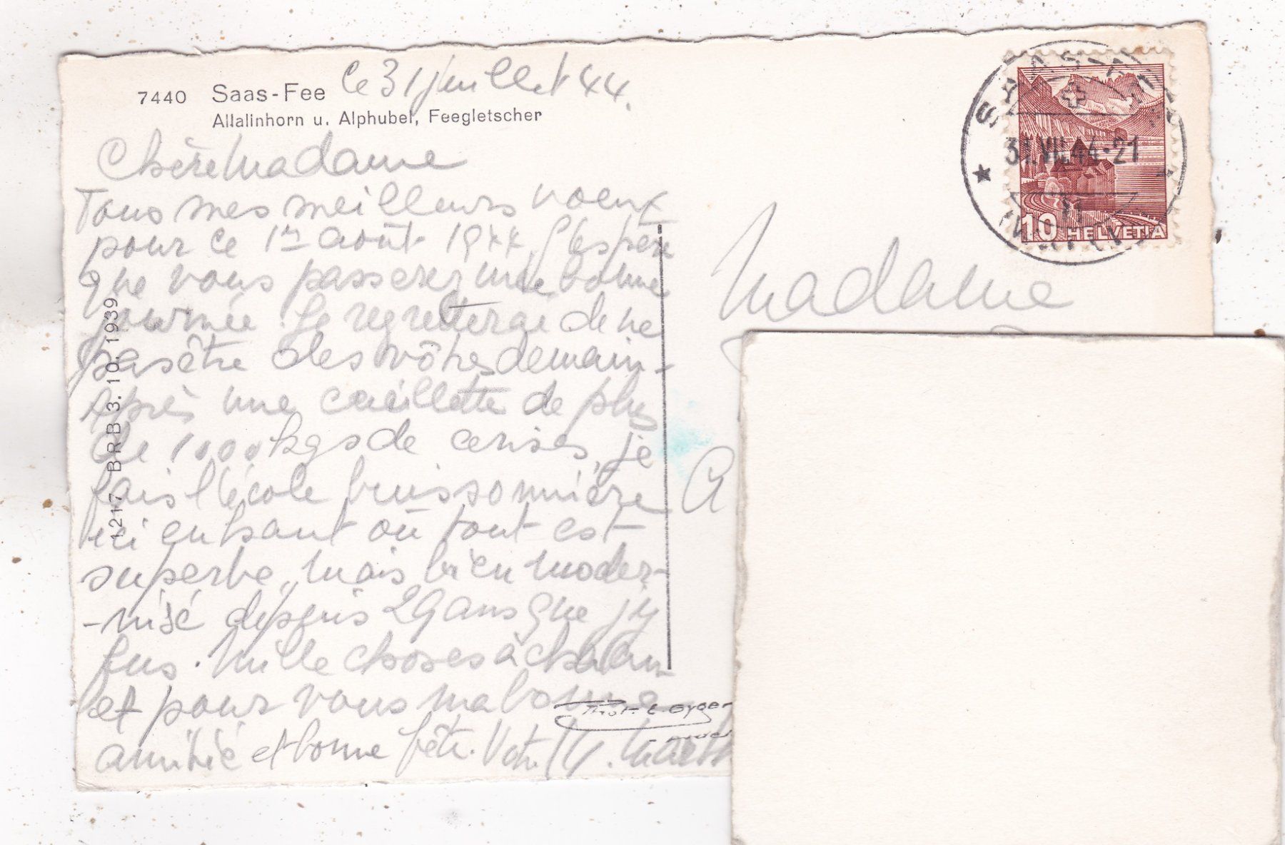 Cartoline postali: Saas-Fee 1944 – Usato da Herisau venduto da Lisegrat2008 1