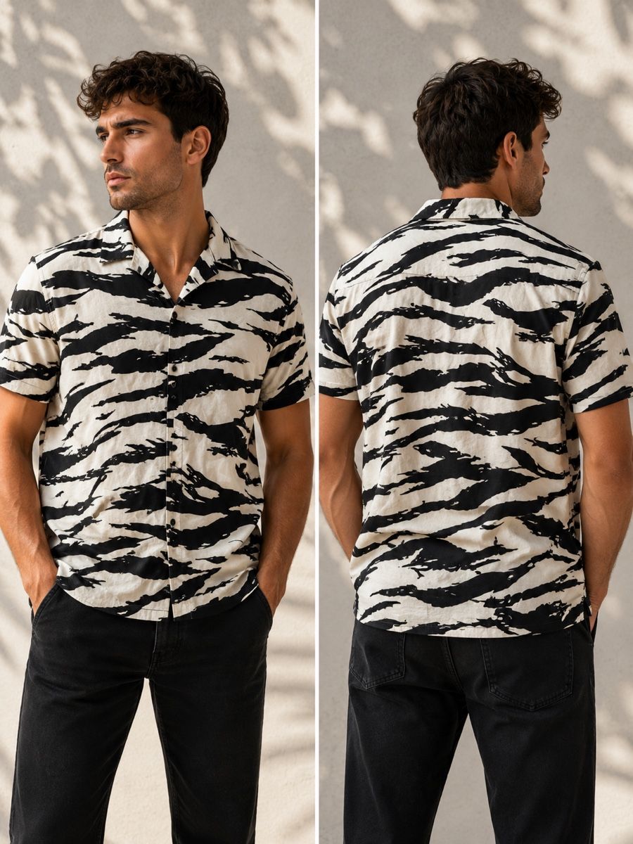 Camicie: Trendiges Tiger-Print Hemd – Usato da Düdingen venduto da Sirionline123