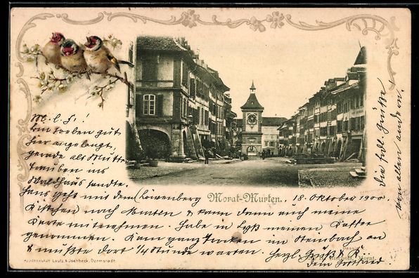 Cartoline postali: AK Morat, Hauptgasse mit Uhrturm – Usato da Berlin venduto da bartko-reher