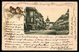 AK Morat, Hauptgasse mit Uhrturm