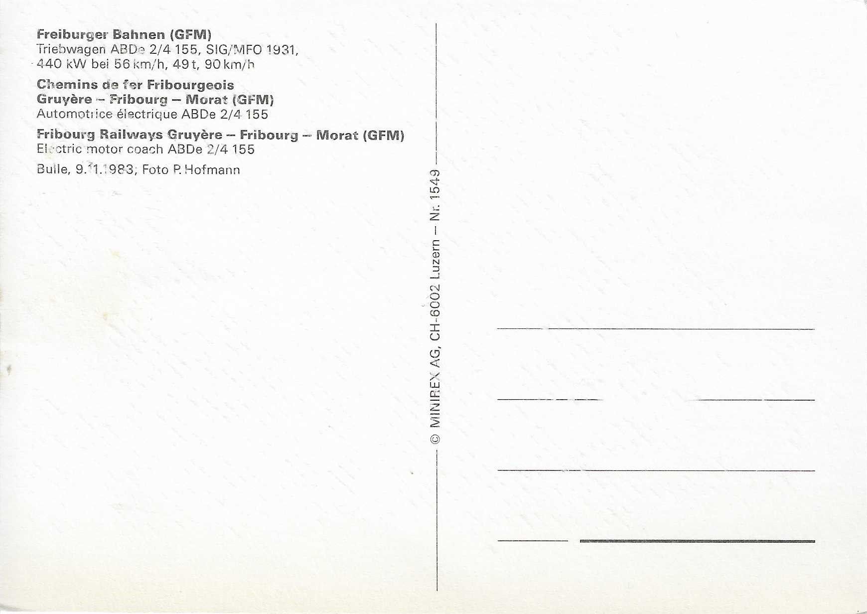 Cartoline postali: Freiburger Bahnen Triebwagen ABDe 2/4 – Nuovo (secondo la descrizione) da Rothrist venduto da Stranglehold 1