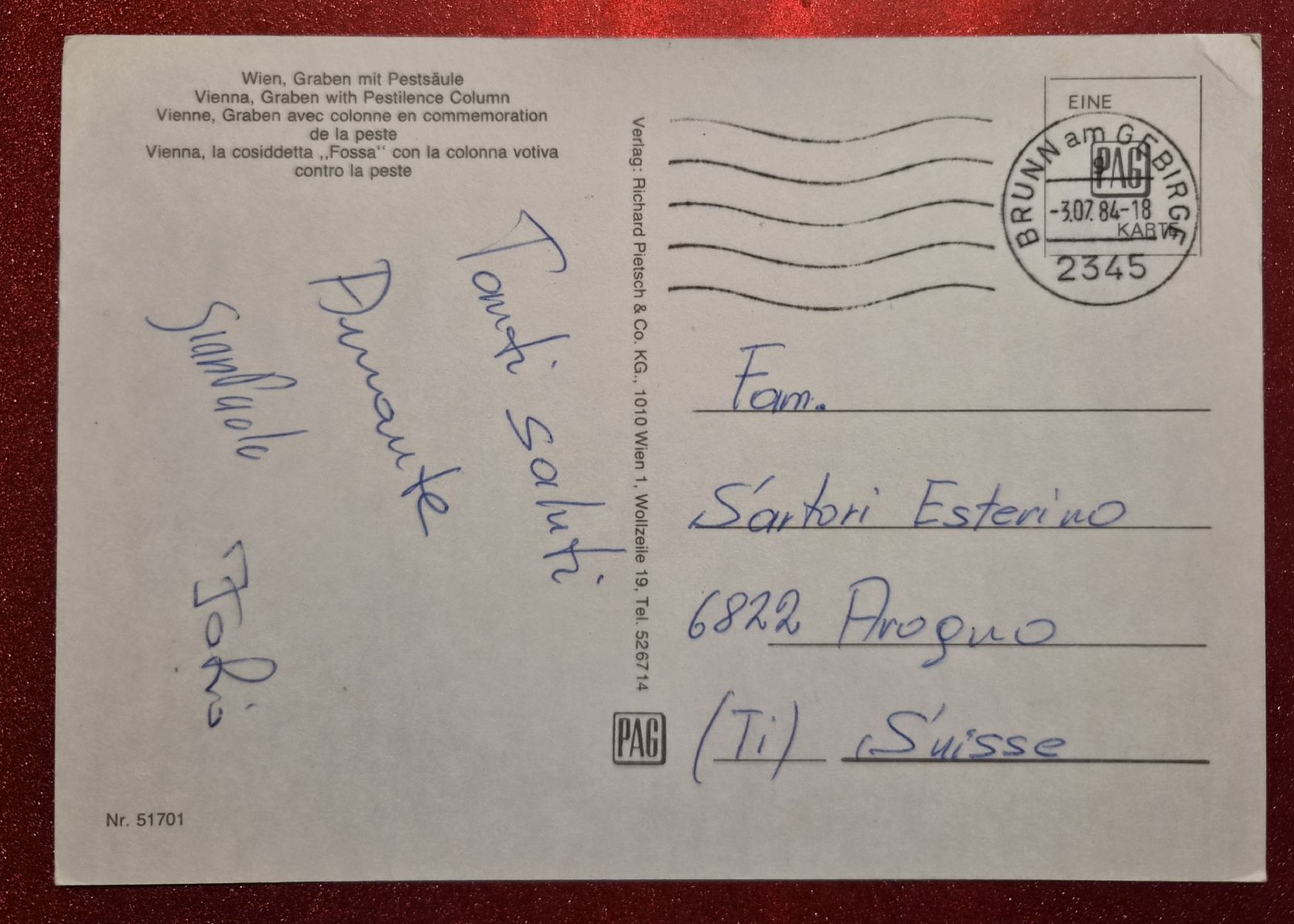 Cartoline postali: Wien Graben mit Pestsäule 1984 – Usato da Melchnau venduto da Arthurius 1