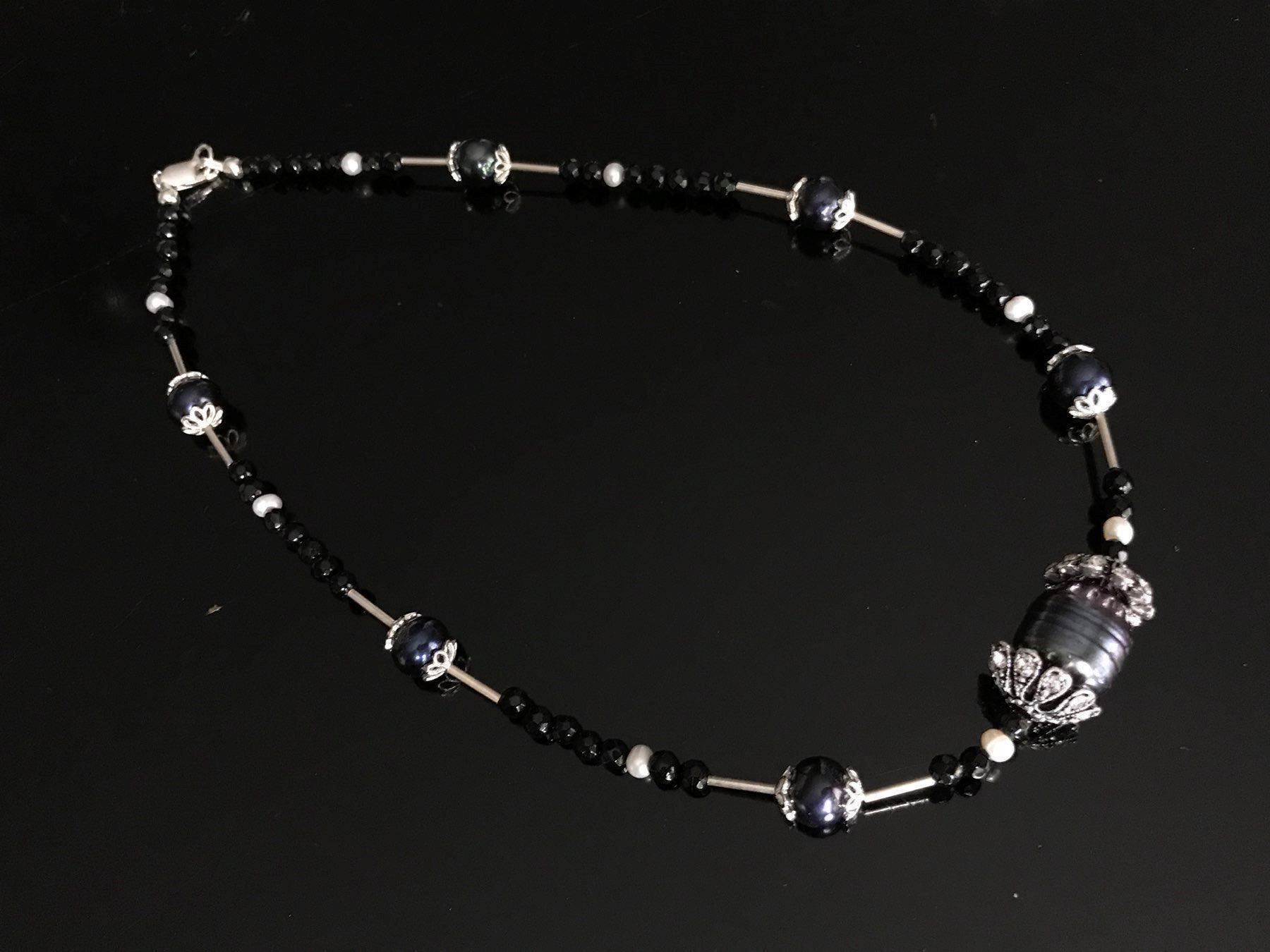 Onyx Catenine: Süsswasserperle, Onyx Collier, 925 S. – Nuovo (secondo la descrizione) da Basel venduto da Chili007 9