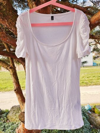 Top /Shirt geraffte Ärmel 3/4 lang weiss,Amisu NY,Gr. XS