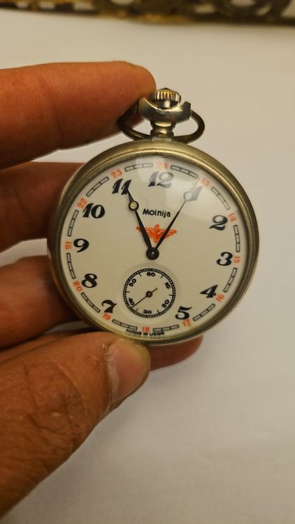 Molnija Made in USSR Taschen Uhr Signiert (D'occasion) à Wilen b