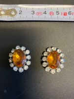 Ohrclips mit orangen Steinen und Strass gebraucht Vintage