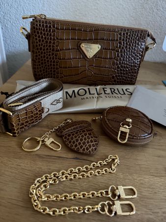 Neue Maison Mollerus Zell Tasche Croco Honey Braun/Gold