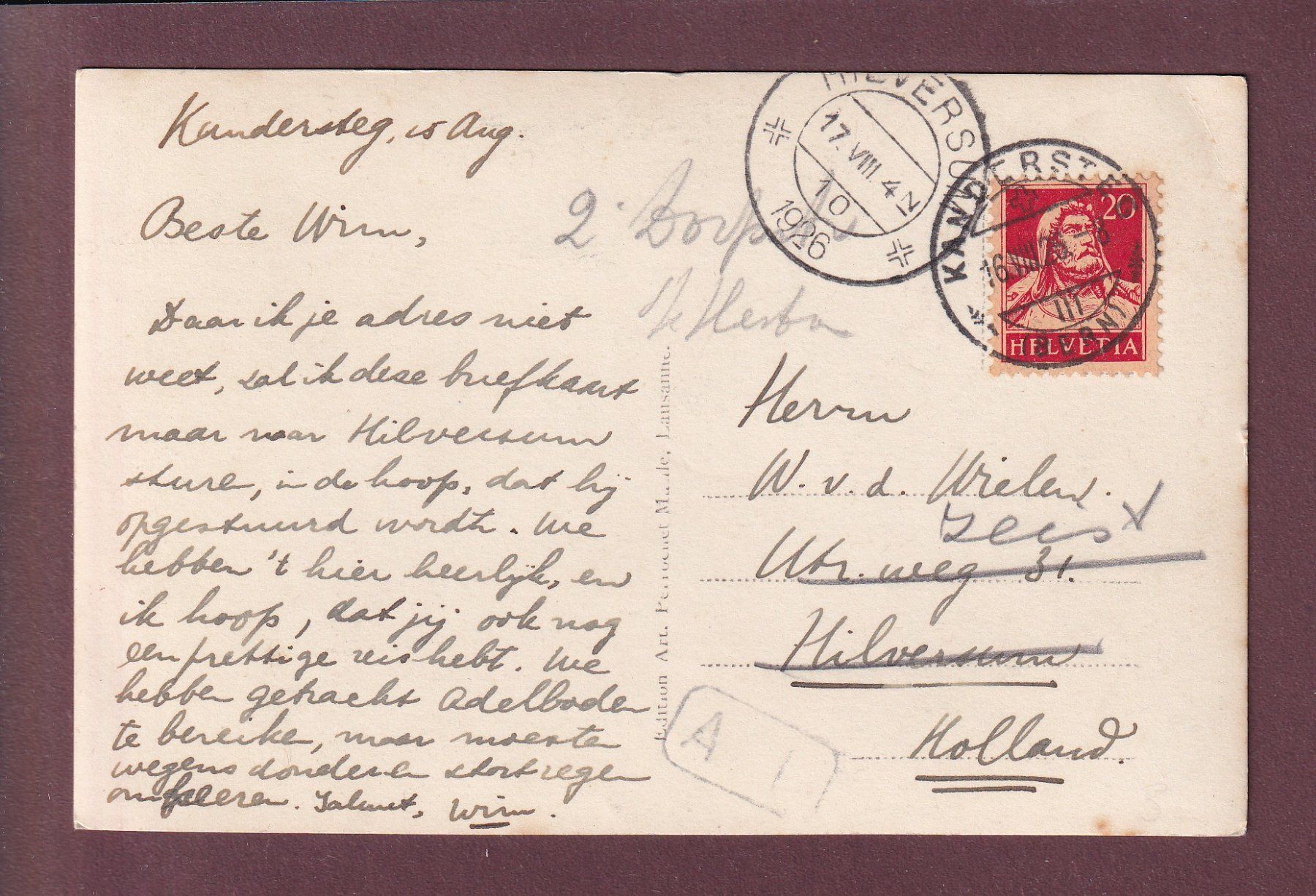 Cartes postales: KANDERSTEG - Kirche - 1926 – D'occasion à Pully par nicecards 1