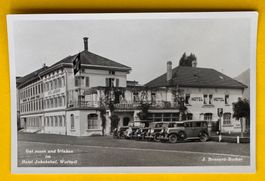 Alte Ansichtskarte: Hotel Jakobshof Wattwil mit Oldtimer
