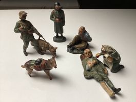 Lot mit 6 "ELASTOLIN FIGUREN" Militär,Lazarett,Samariter rar