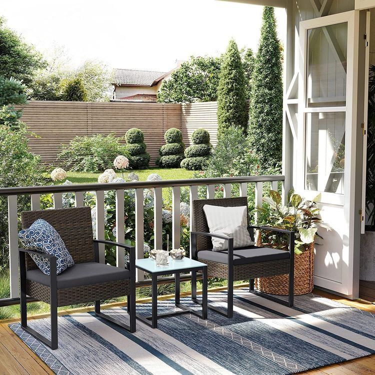 Set di tavolo e panche: Gartenmöbel Set Polyrattan 3-teilig Braun Grau LUNAR – Nuovo e nell'imballaggio originale da Lachen SZ venduto da MAMORU-MOEBEL 1