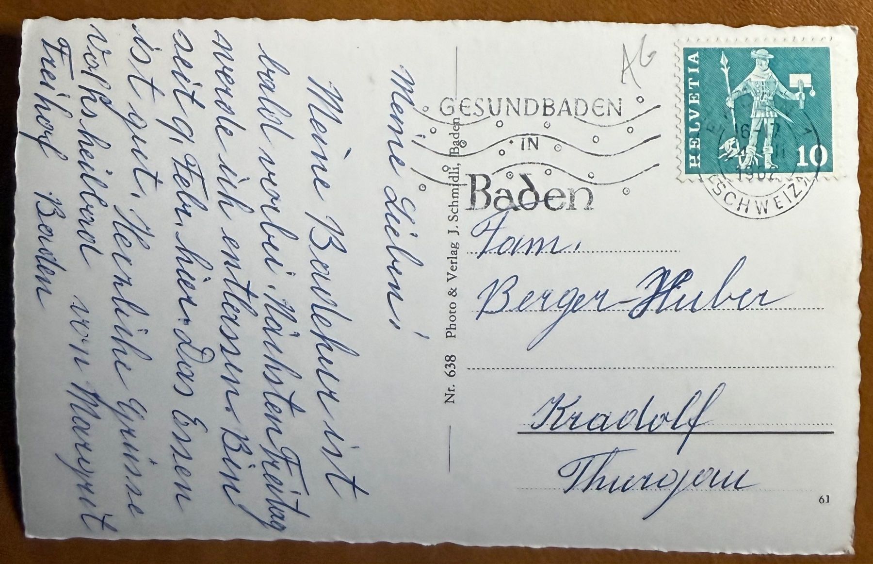 Cartoline postali: Baden - Kurort - Gesunbaden 1962 – Usato da Lutry venduto da Ediego 1