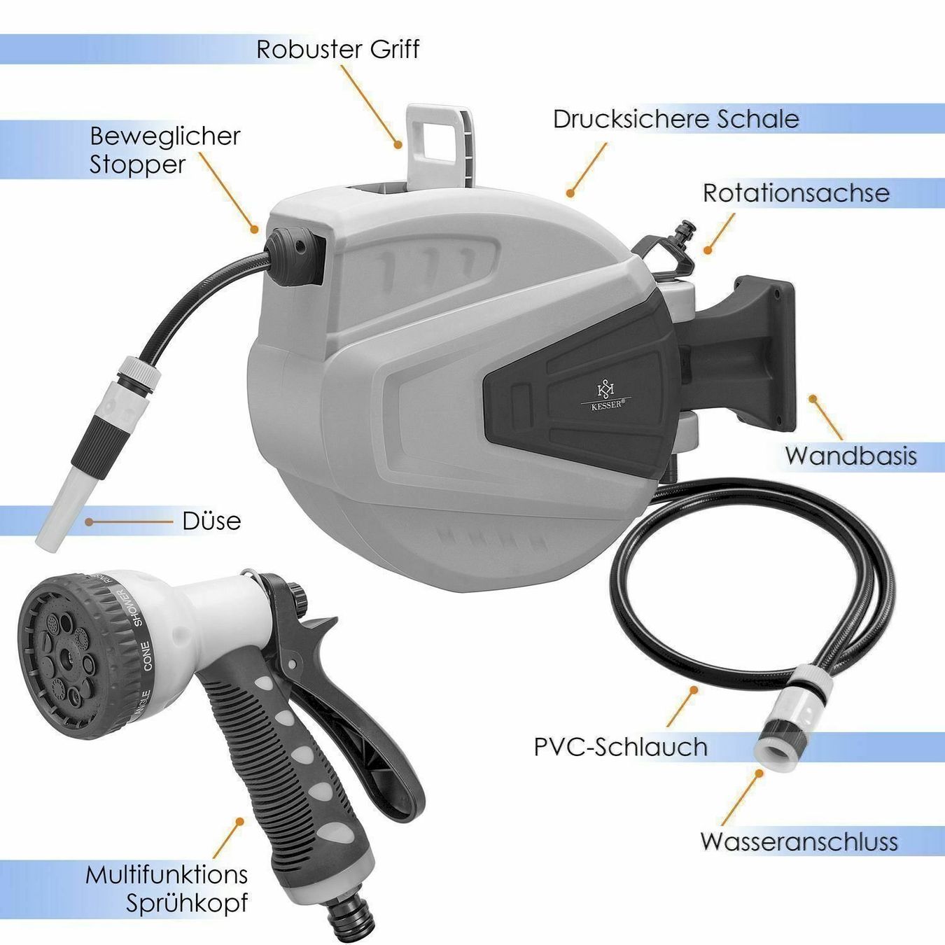 Tuyaux & tubes: KESSER Schlauchaufroller Grau 30 Meter – Neuf avec emballage d'origine à Bottighofen par zaap 1