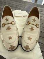 Gucci Slipper Leder weiss bestickt mit Box 38,5