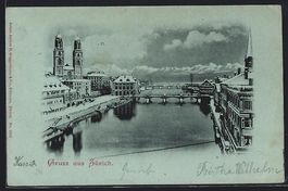 Zürich, Teilansicht im Winter mit Limma