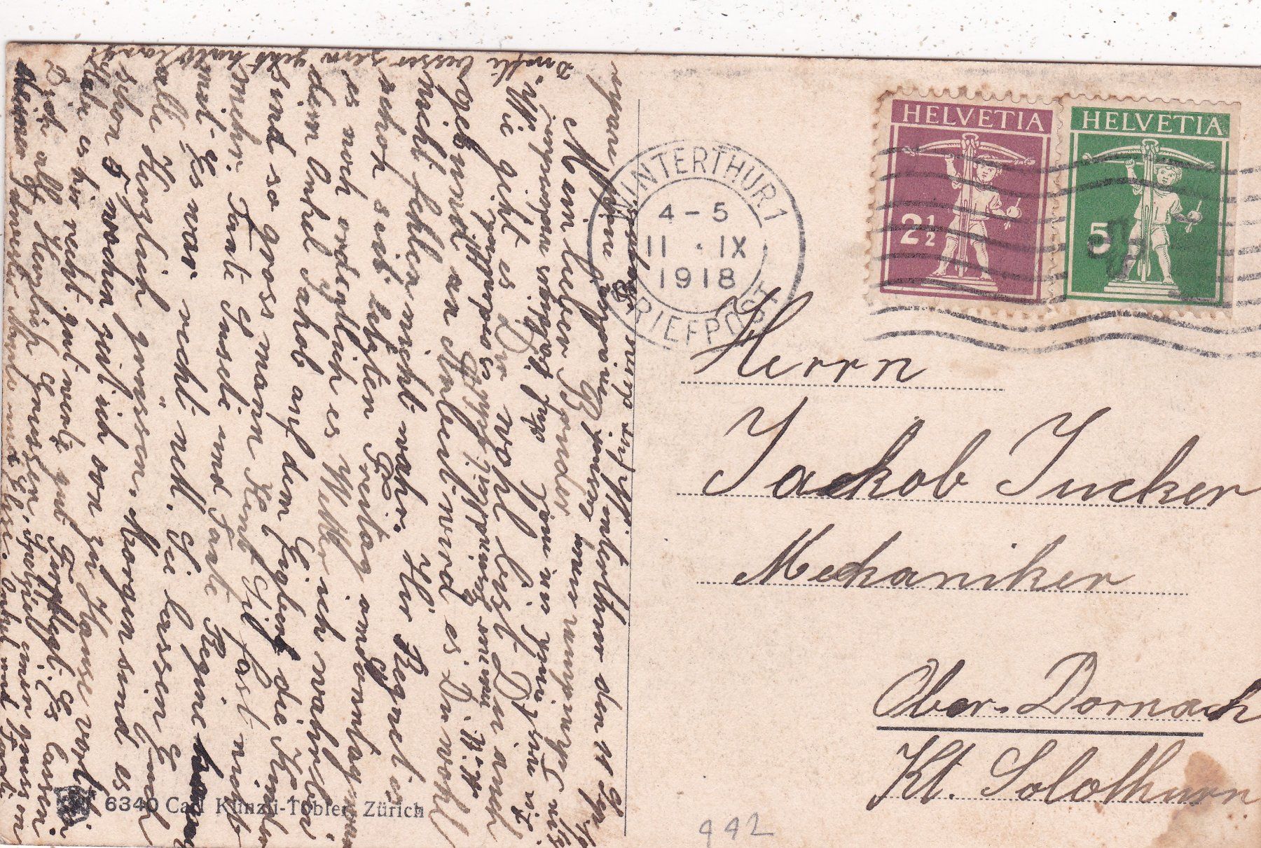 Ansichtskarten: Winterthur Technikum 1918 – Gebraucht aus Herisau von Lisegrat2008 1