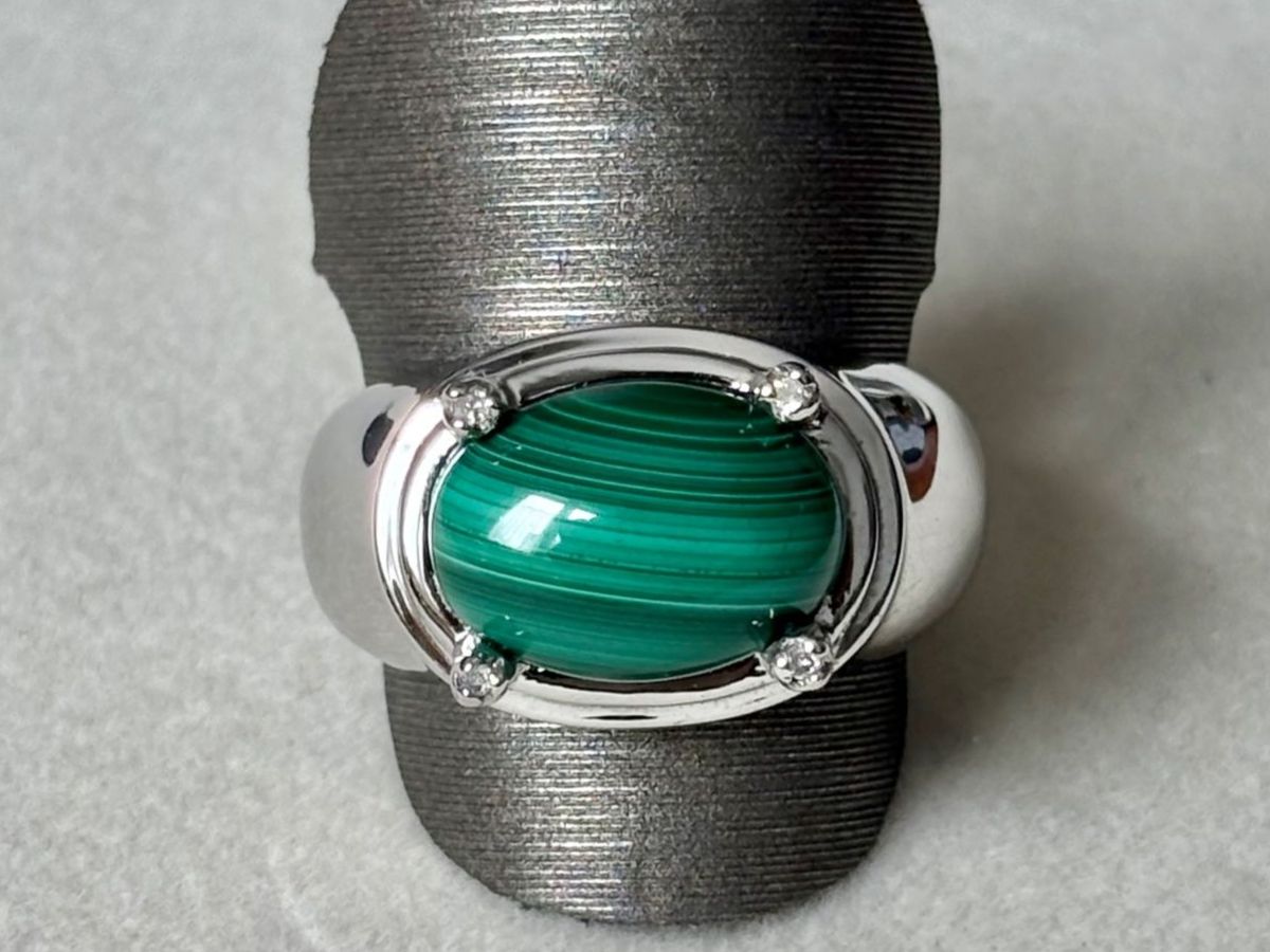 Bagues: Ring Malachit, 4 Brillanten, Silber 925, Gr. 60 – Neuf (Voir description) à Brugg AG par lau_9rvy 5