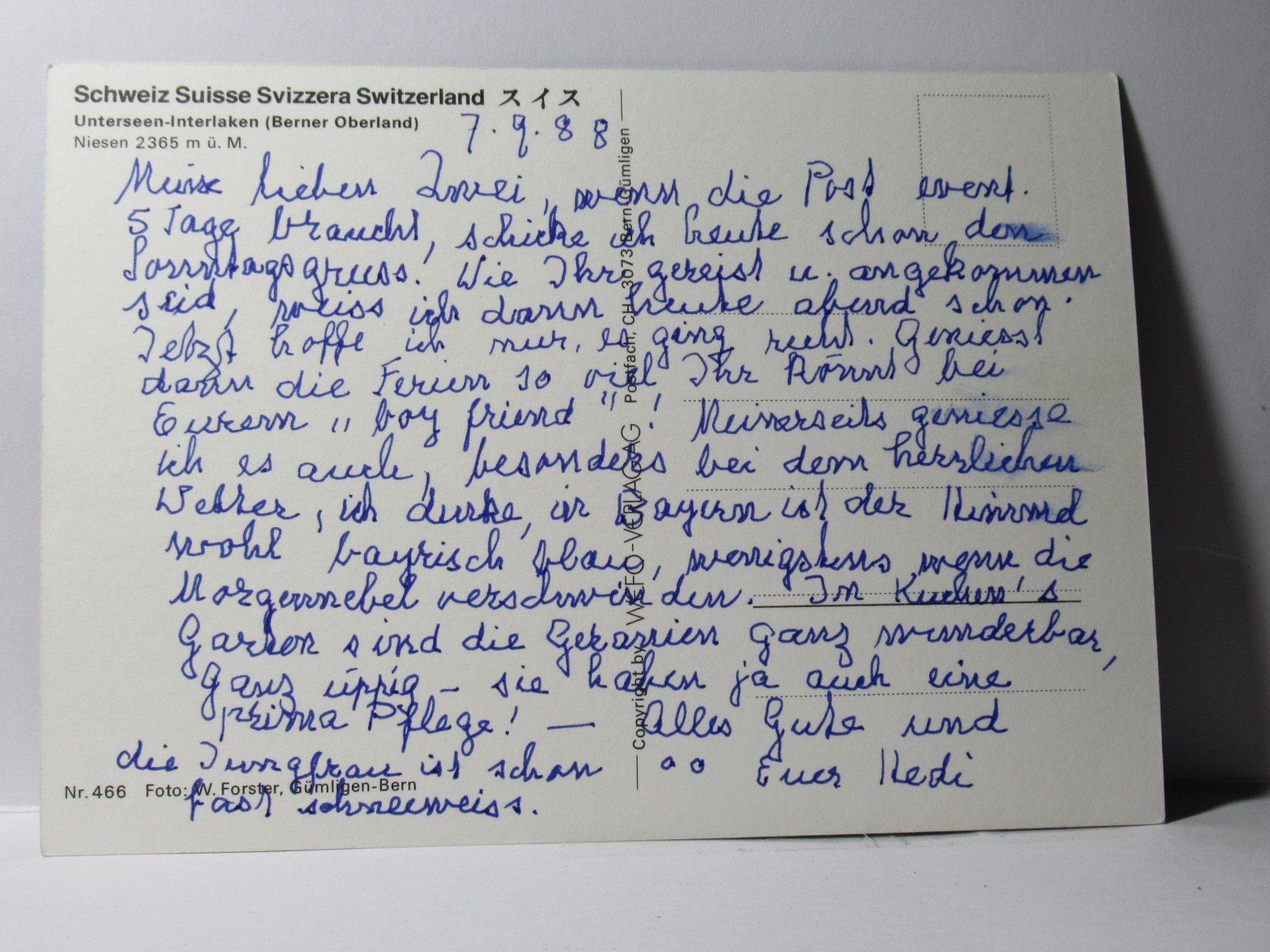 Cartoline postali: Unterseen  Interlaken , Kirche 1988 – Usato da Grenchen venduto da Bluemchen1900 2