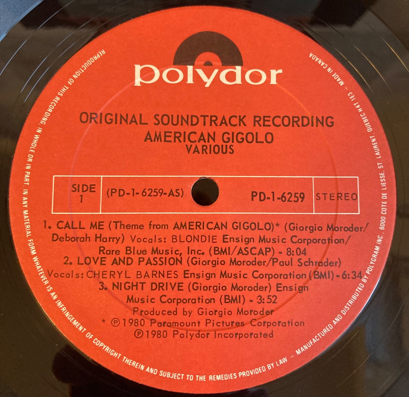 Dischi in vinile: Giorgio Moroder - American Gigolo - Original Soundtrack LP – Nuovo (secondo la descrizione) da Wettingen venduto da 12.Zoll.Vinyl 4