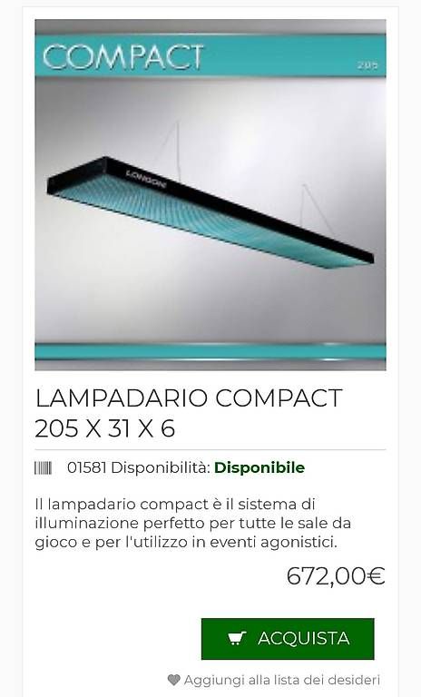 Lampade: Lampada per biliardo Longoni Compact LED – Nuovo e nell'imballaggio originale da Cugnasco venduto da PAULVEGA 1