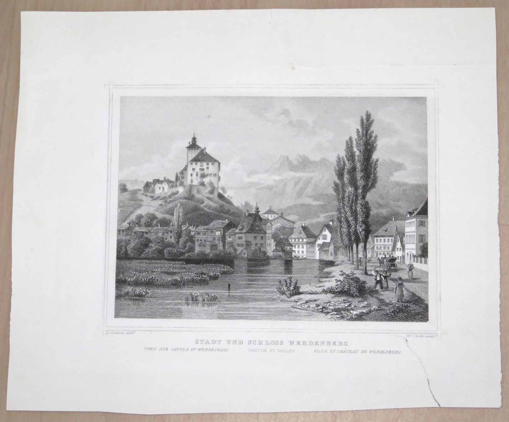 Stiche: Stahlstich Schloss Werdenberg SG, 1865 – Gebraucht aus Oberriet SG von Manick