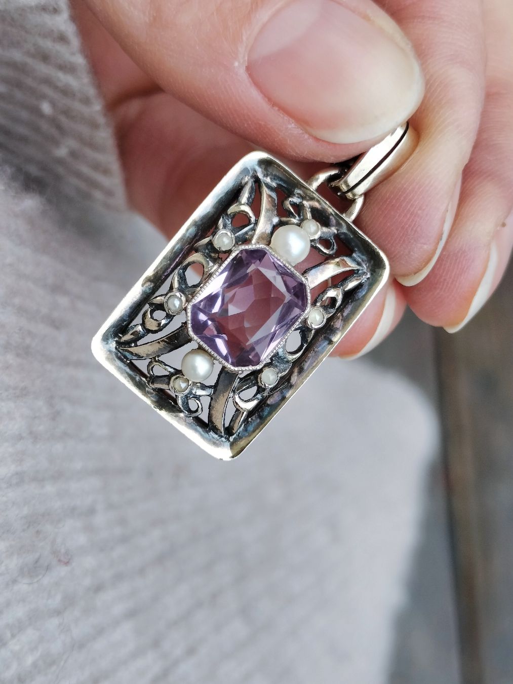 Ciondoli: Jugendstil Antike Halskette Amethyst mit Perlen – Usato da schwyz venduto da larry91sz 3