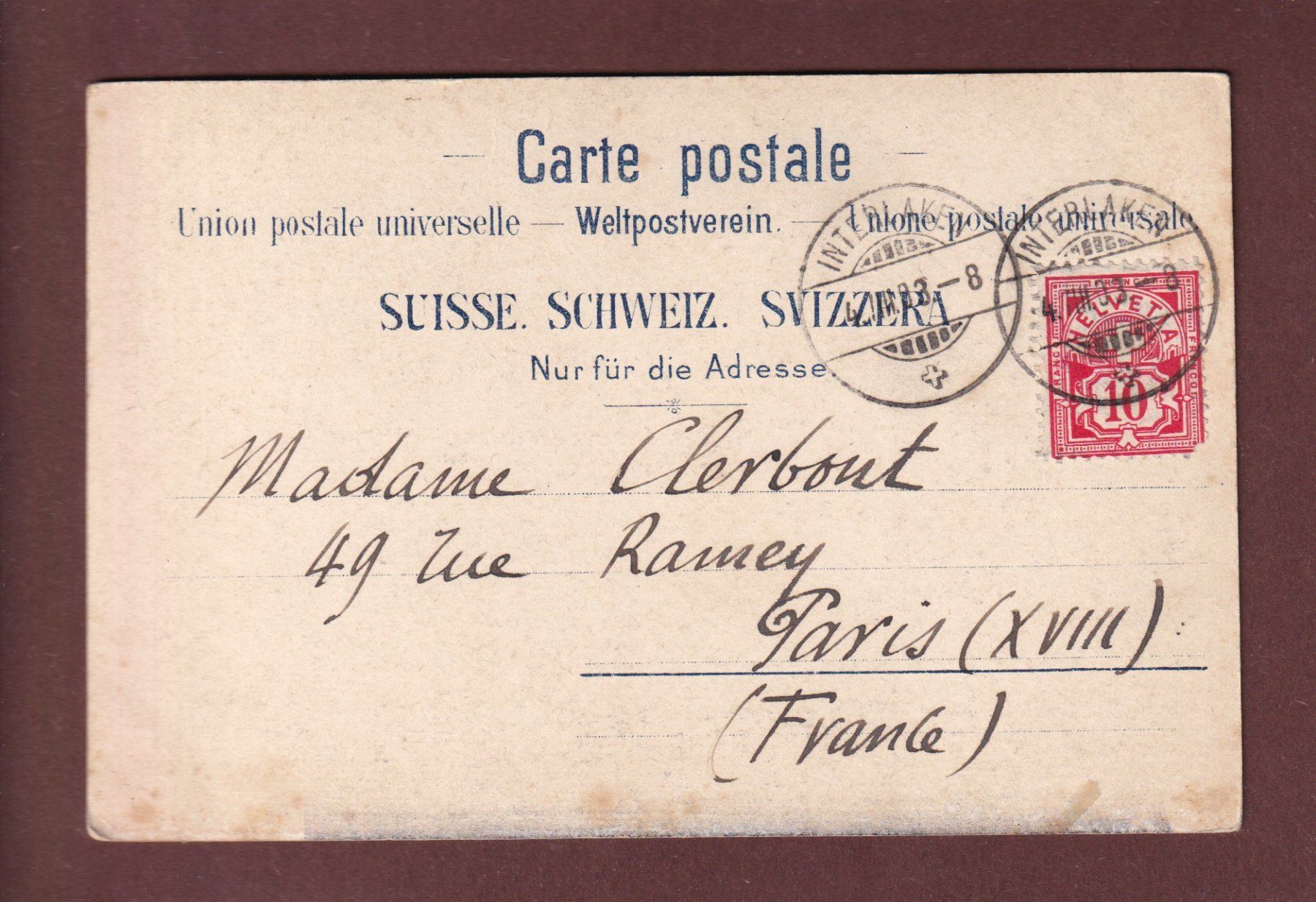 Cartoline postali: INTERLAKEN - 1903 – Usato da Pully venduto da nicecards-shop 1