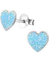 Mädchen / Kind Herz Ohrstecker 925 Silber blau Glitzer Herz