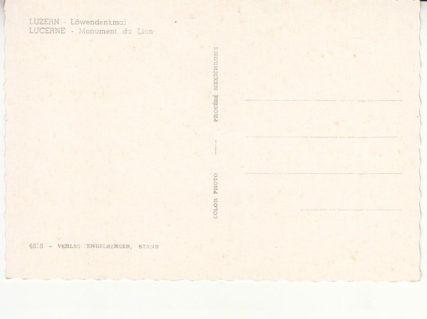 Cartoline postali: Luzern Löwendenkmal ca. 1950 – Usato da Bürglen TG venduto da StampGraf 1