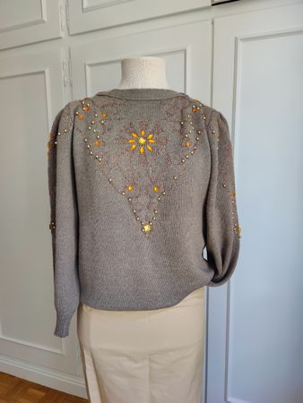 Vintage Embellished Angora Knit Jumper, Chic Cozy Sweater