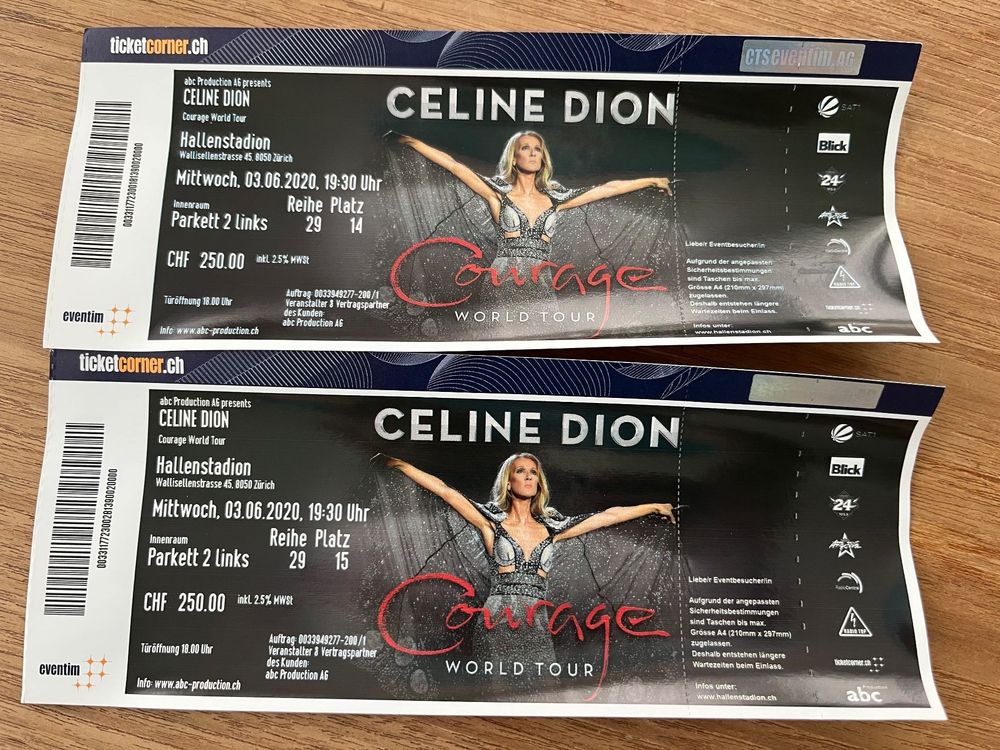 Celine Dion Billette Zürich 14. März 2024 Acheter sur Ricardo