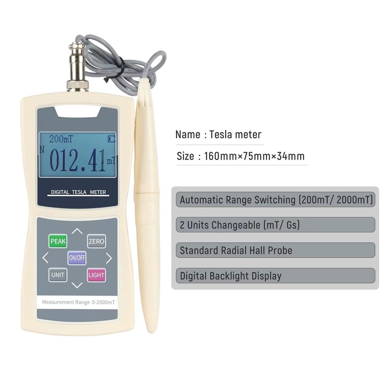 Misurare: Digital Tesla Gauss Magnetfeld Meter mit Hall Sensor – Nuovo (secondo la descrizione) da Zürich venduto da youelec 6