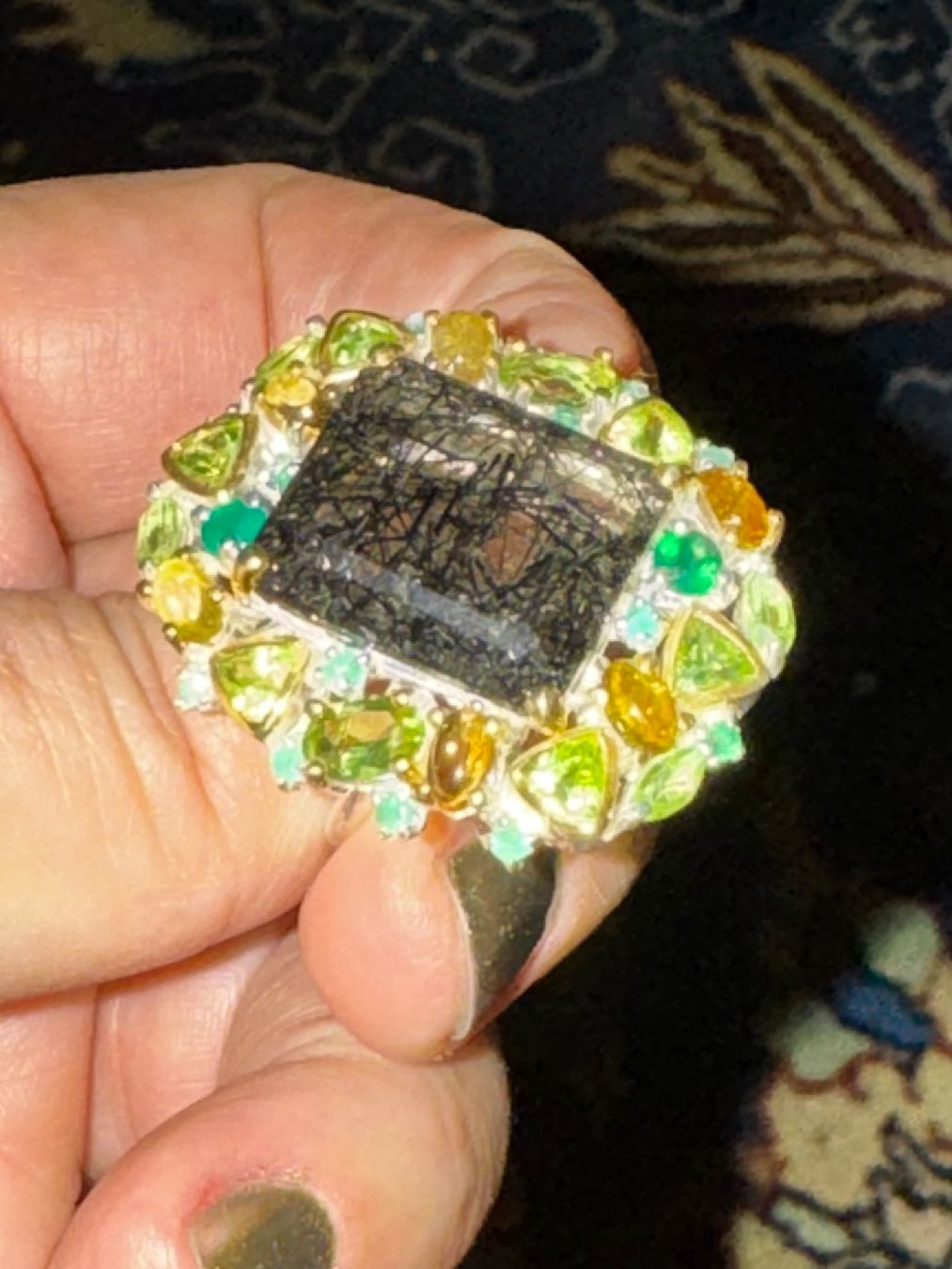 Llan Valls Joies Anelli: ⚫Unique Piece Rutilated Quartz Ring Emerald Peridot Citrine – Nuovo (secondo la descrizione) da Birsfelden venduto da Brut-Reserve 8