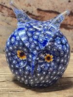 Glaskunst Eule Murano Millefiori blau guter Zustand