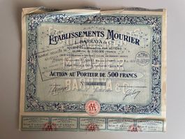 Action au porteur 500 francs Établissements Mourier 1923