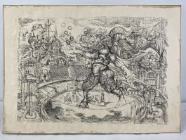 Tuschezeichnung "Zirkus" 1968 gerahmt Monogramm "h" Kunst