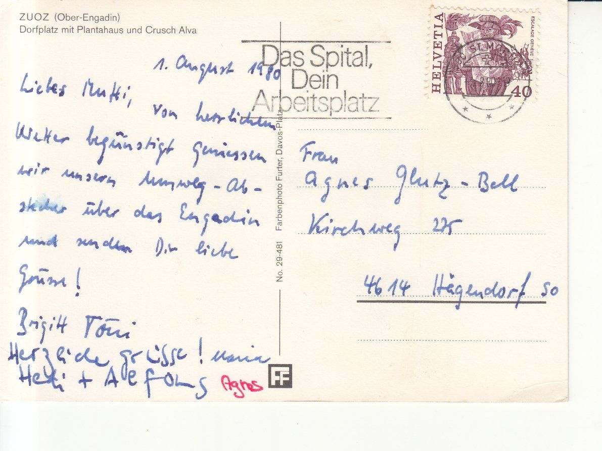 Cartoline postali: Zuoz 1980 – Usato da Bürglen TG venduto da StampGraf 1