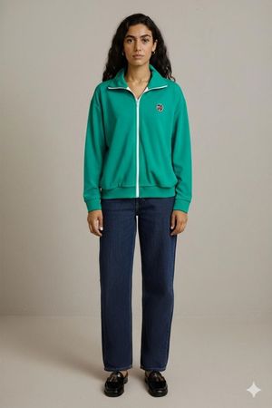 Grünes Rollkragen-Sweatshirt mit Reißverschluss und