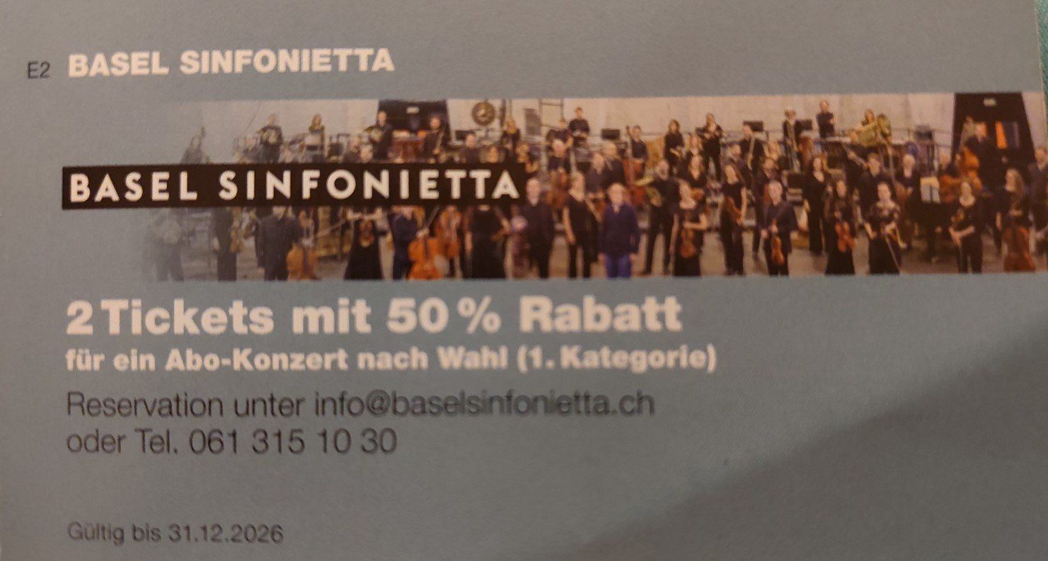 Buoni: Basel Sinfonietta 2 Tickets mit 50% Rabatt – Nuovo (secondo la descrizione) da Zürich venduto da Korolina