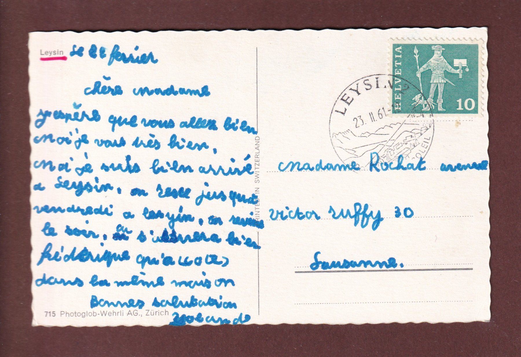 Cartoline postali: LEYSIN sous la neige - 1961 – Usato da Pully venduto da nicecards 1