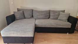Ecksofa mit Schlaffunktion – Grau/Schwarz – 230 × 145 