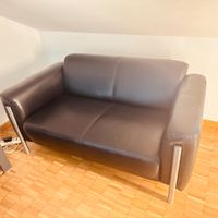 Sofa Leder schwarz mit Hocker guter Zustand