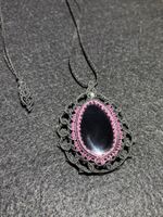 handgefertigte Makramee Kette mit Onyx im Mandala - Stil