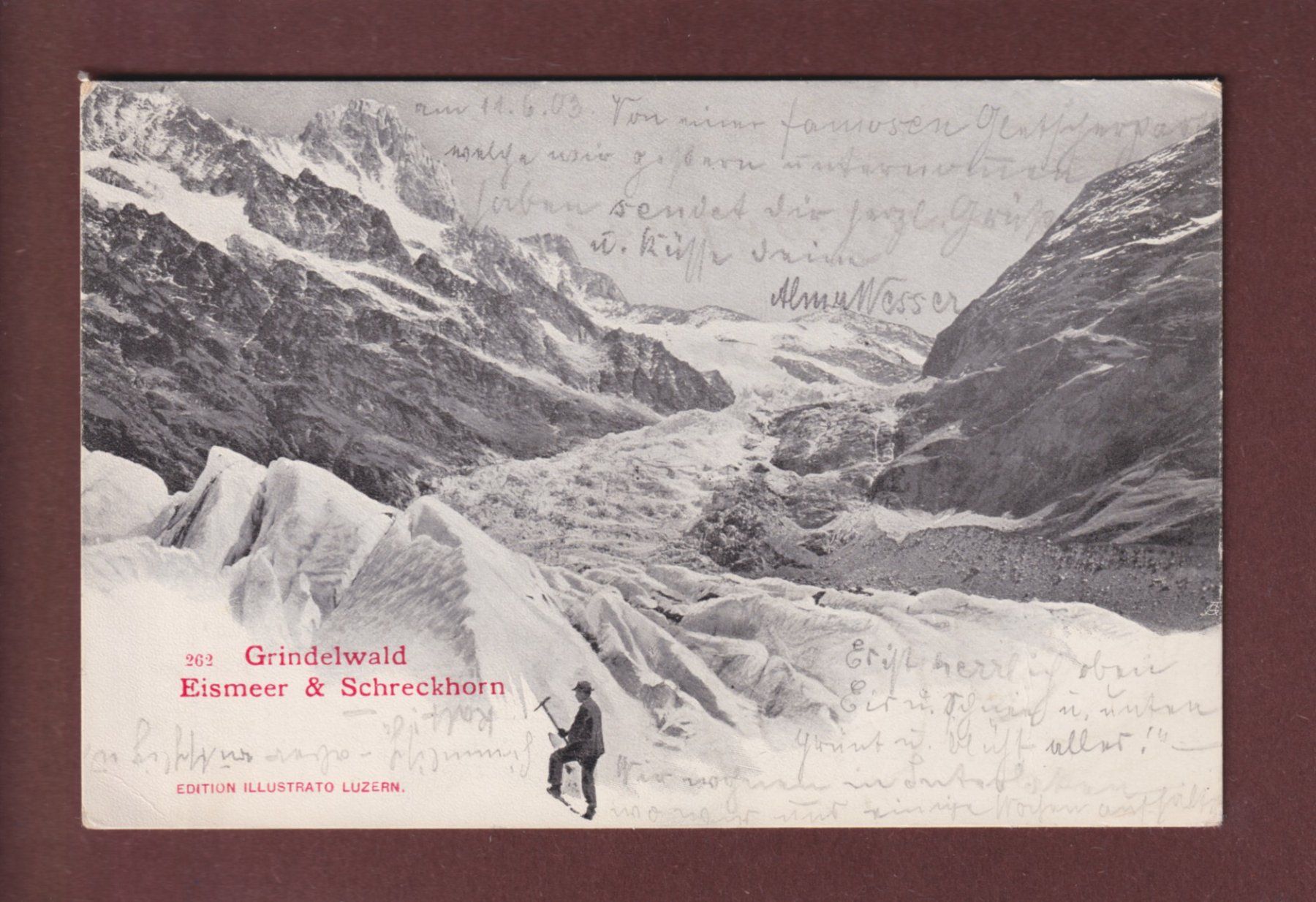 Cartoline postali: GRINDELWALD - Eismeer - Schreckhorn - 1903 – Usato da Pully venduto da nicecards