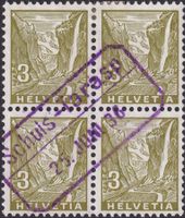 SCHULS-TARASP 1936, vio. Bahnpost-O (Viererblock) auf Nr.194