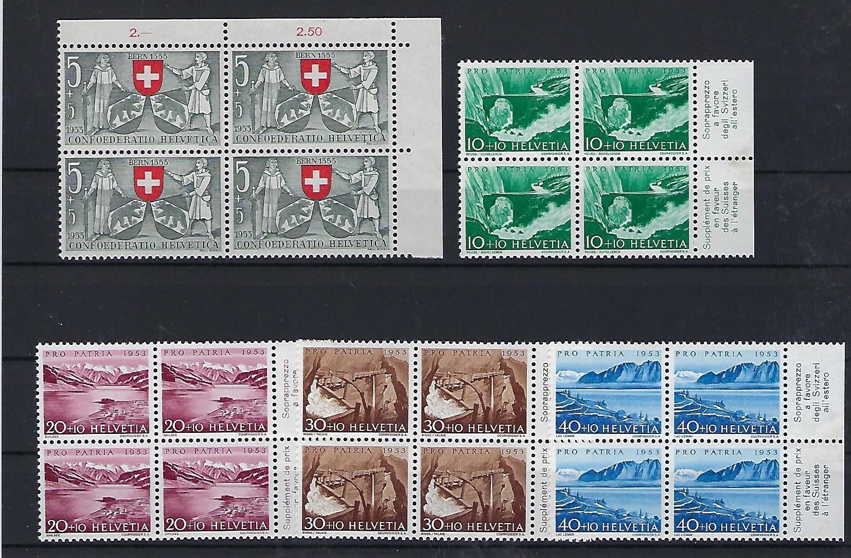 Tutti i francobolli: Pro Patria Viererblocks 1953 postfrisch    14677 – Usato da Lunden venduto da Animus999