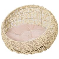 Katzenbett aus Rattan mit Kissen Hundebett Beige Ø56 x 35 cm