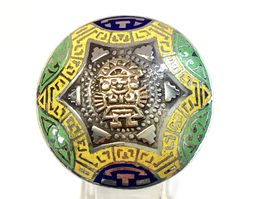 Ring 925 Silber und 18 KT Gold, Emaille, Sonnengott, Peru