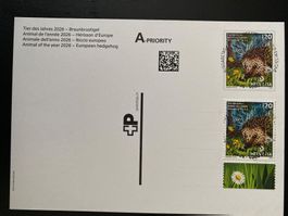 2026 Karte Tier des Jahres Igel Aufdruck + Marke Vollstempel